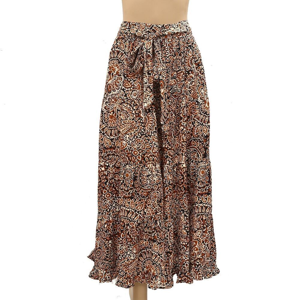 Anthropologie Love The Label Wanda Skirt In Fire Clay Printed Smocked L 287453 - Picture 5 of 9